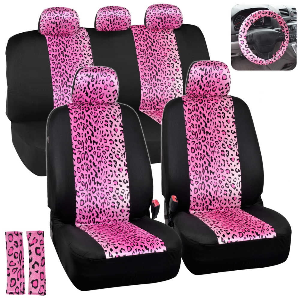 BDK Leopard Print Car Seat Covers Two Tone Zebra Accent on Black