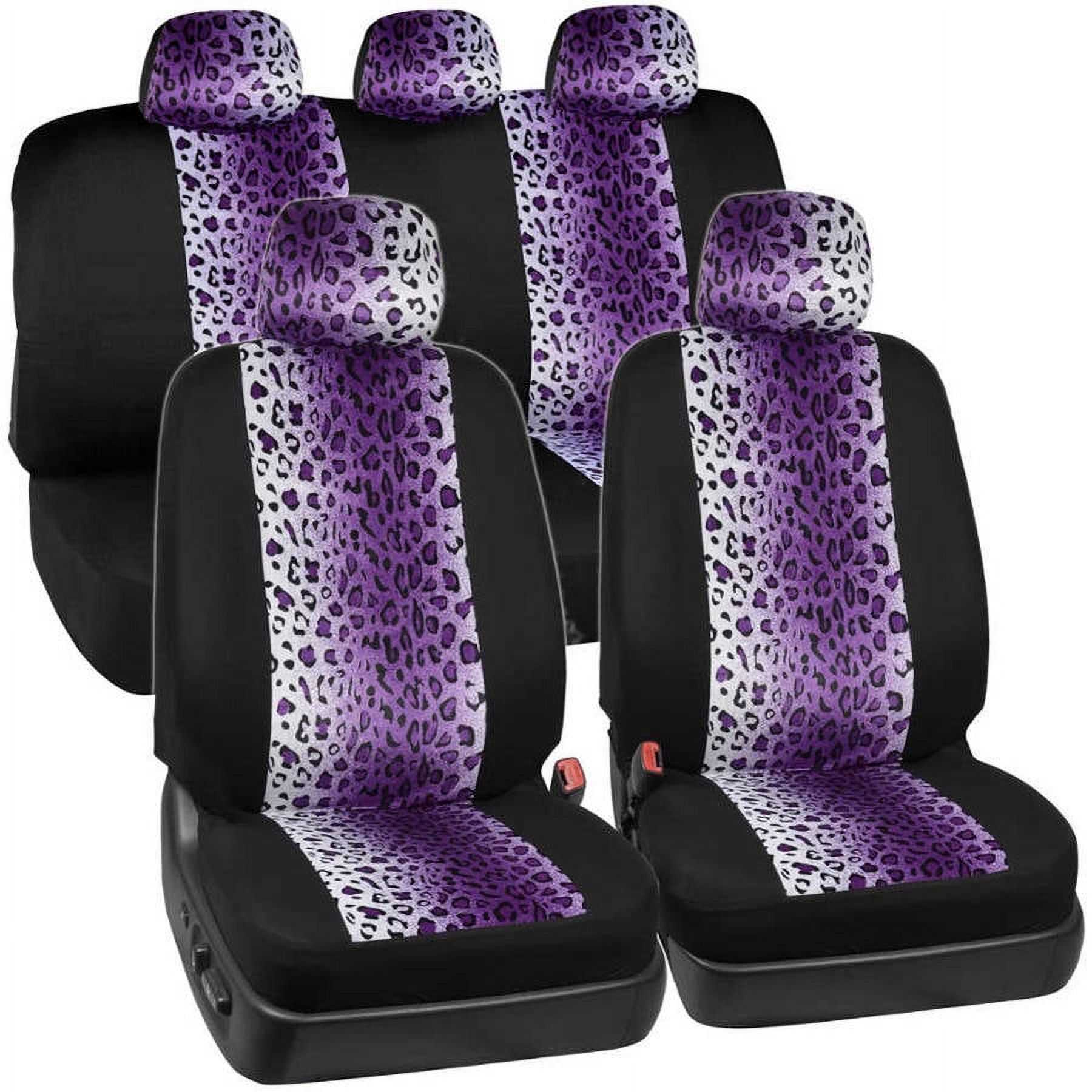 BDK Leopard Print Car Seat Covers Two Tone Zebra Accent on Black, 9pc