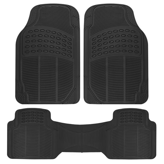 BDK M783 DuraChannel Heavy Duty Rubber Car Floor Mats Liner for Auto - All Weather 3 Piece Set Front & Rear, Fits Car Truck SUV Van, Universal Trim to Fit
