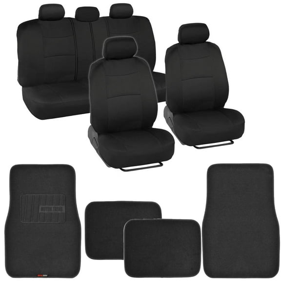 BDK MT-300 Front & Rear Combo Set of 4 Piece Auto Carpet Floor Mats with PolyPro Car Seat Covers, Fits Most for Car Truck Van SUV, Interior Car Accessories