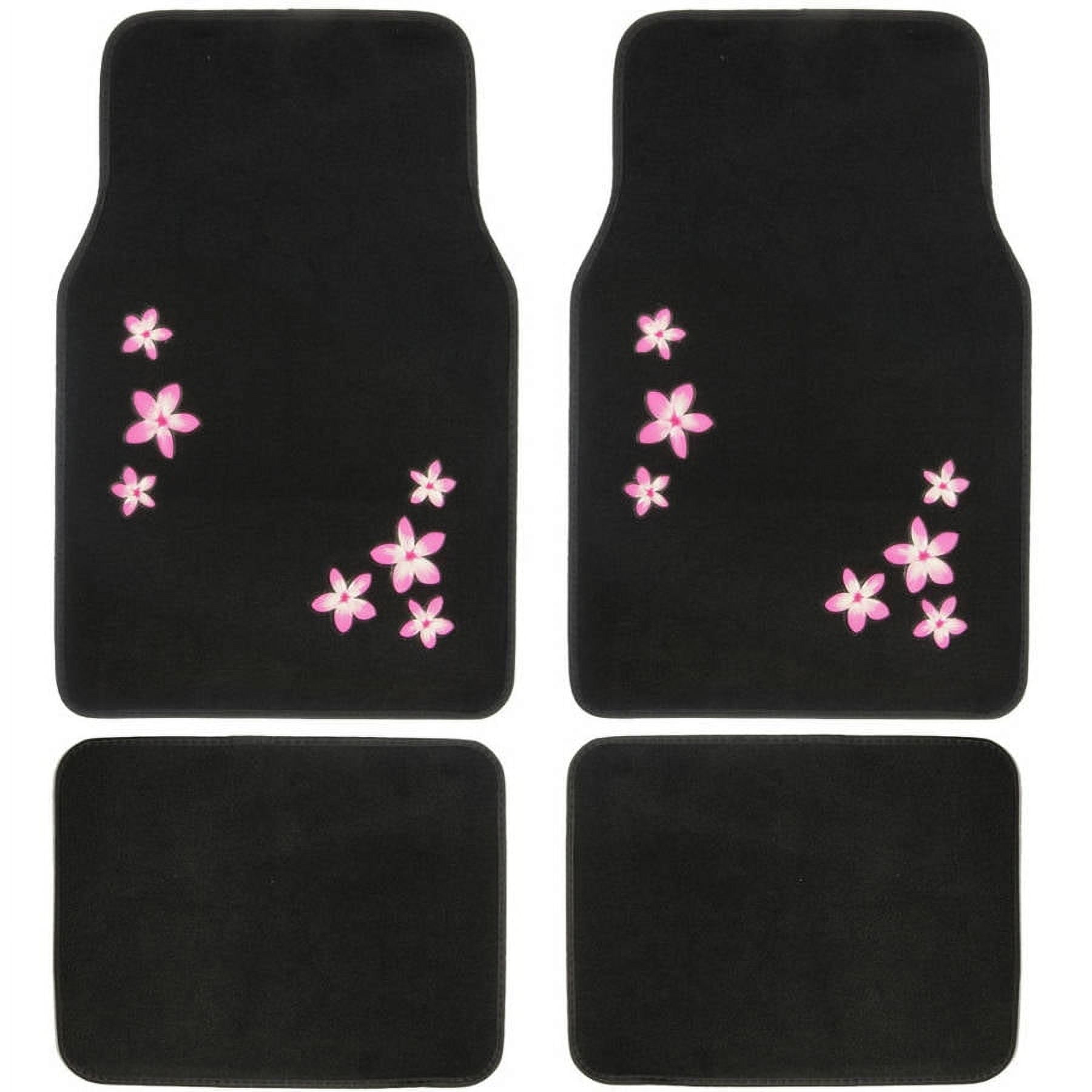 BDK Floral Pink Flowers Design Carpet Car Floor Mats for Auto Van Truck SUV 4 Pieces Front Rear Full Set with Rubber Backing Universal Fit Walmart Business Supplies