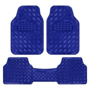 BDK MT-643-BL Metallic Bling Design Car Floor Mats - 3-Piece Set of Heavy Duty All Weather with Rubber Backing Fits Car Truck Van SUV (Blue)