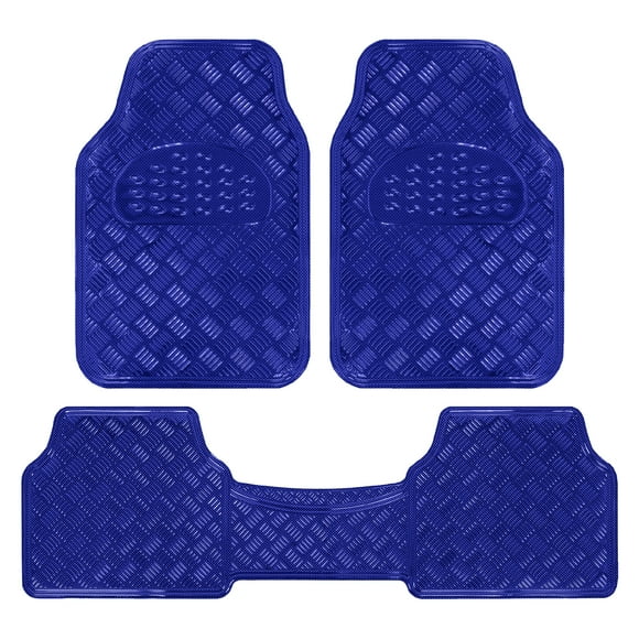 BDK MT-643-BL Metallic Bling Design Car Floor Mats - 3-Piece Set of Heavy Duty All Weather with Rubber Backing Fits Car Truck Van SUV (Blue)