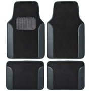 BDK MT202 Fresh Carpet Floor Mats for Car Sedan SUV Truck-Two Tone Color Design with PU Leather Trim Feature, Gray