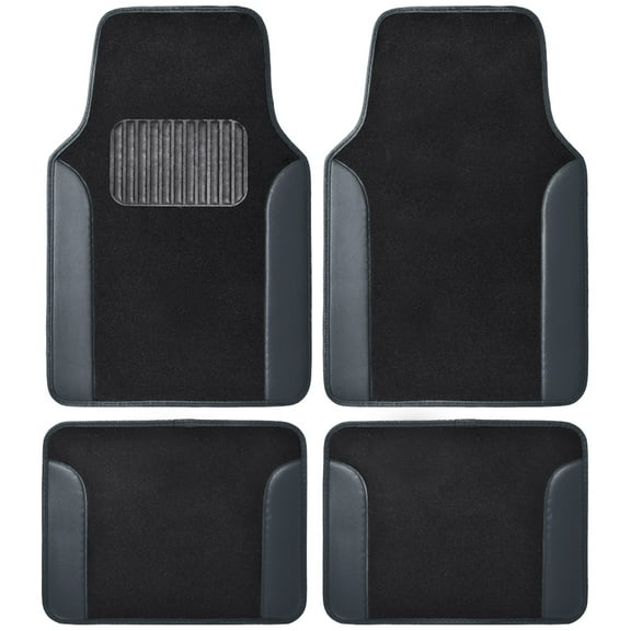 BDK MT202 Fresh Carpet Floor Mats for Car Sedan SUV Truck-Two Tone Color Design with PU Leather Trim Feature, Gray