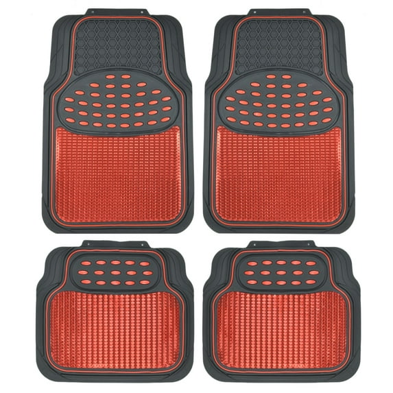 BDK 2 Tone Black & Red Floor Mats for Cars - Metallic Top Finish Car Mats for Women & Men - Heavy Duty Red Car Accessories for SUV - Anit Slip All Weather Cute Mats for Cars, SUV, & Van