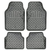 BDK Metallic Design Car Floor Mats, 4-Piece Heavy Duty All-Weather Set, Universal Anti-Slip Rubber Backing, for Car Truck SUV Van, Carbon