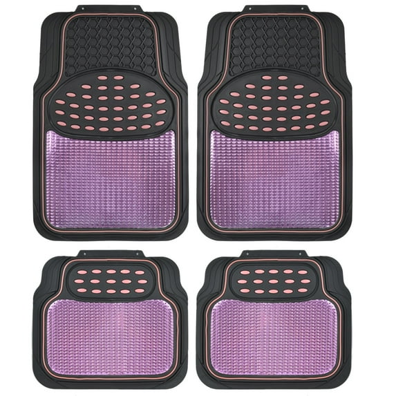BDK Metallic Rubber Floor Mats for Car SUV & Truck - Semi Trimmable, 2 Tone Color Heavy Duty Protection(Pink/Black) - MT614PKAMw1