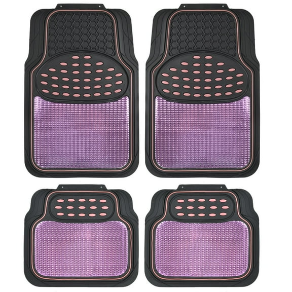 BDK Metallic Rubber Floor Mats for Car SUV & Truck - Semi Trimmable, 2 Tone Color Heavy Duty Protection(Pink/Black) - MT614PKAMw1