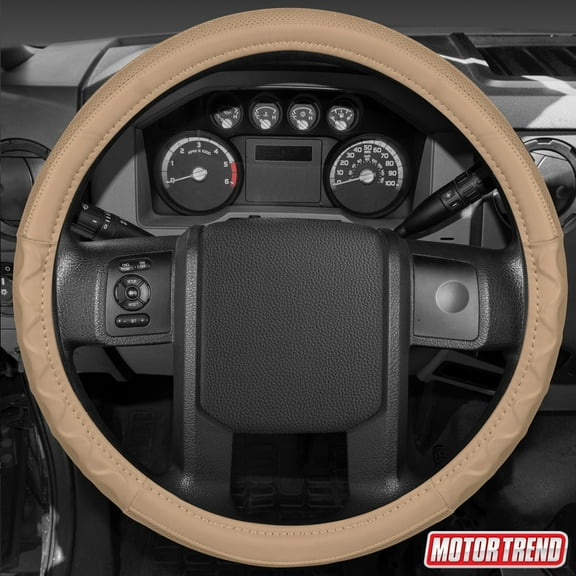 BDK Motor Trend Ergonomic Leather Grip Steering Wheel Cover for Big Rigs Trucks and Semis 18 inch Large Heavy Duty Non Slip Long Haul/Long Drives Beige