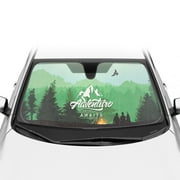 BDK Adventure Awaits Front Windshield Sunshade Accordion Folding Style Auto Shade for Car Truck SUV Van Blocks UV Rays Sun Visor Protector Easy Setup Keeps Your Vehicle Cool - 58 x 27 inches