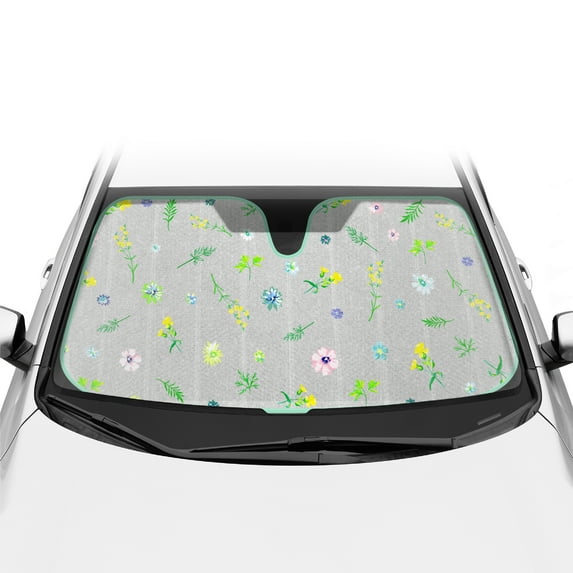 BDK Pastel Flowers Windshield Sun Shade, Car Sun Shade with Premium Double Bubble Design, Printed Sunshade for Car Windshield with Storage Strap, Measures 57 x 27 inches