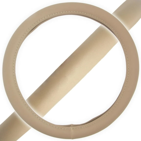 BDK Perforated Leather Soft Ergonomic Grip Steering Wheel Cover Universal Fit 14.5-15.5" ( Beige/Tan)