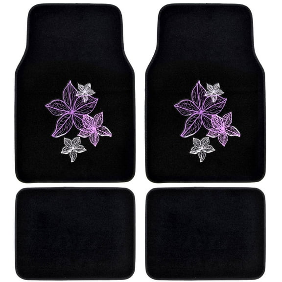 BDK Pink Flowers Design Carpet Car Floor Mats for Auto Van Truck SUV-4 Pieces Front & Rear Full Set with Rubber Backing-Universal Fit
