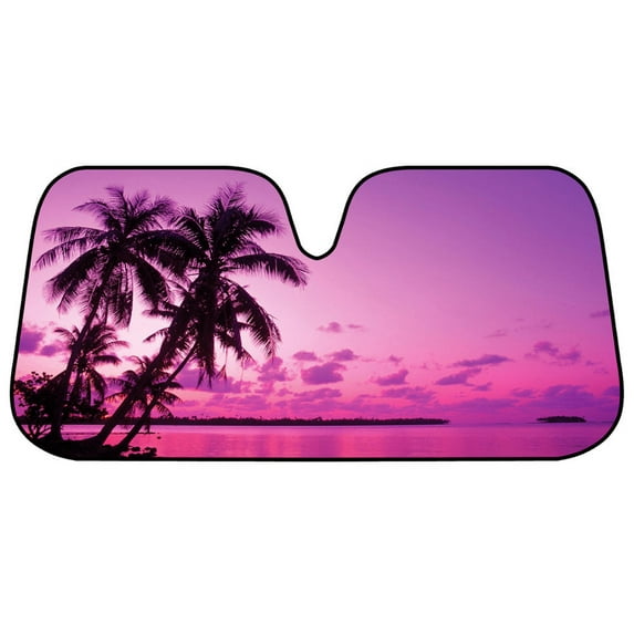 BDK Pink Sunset Sunshade, Sailor\'s Delight at Night, Folding Accordion Windshield Visor