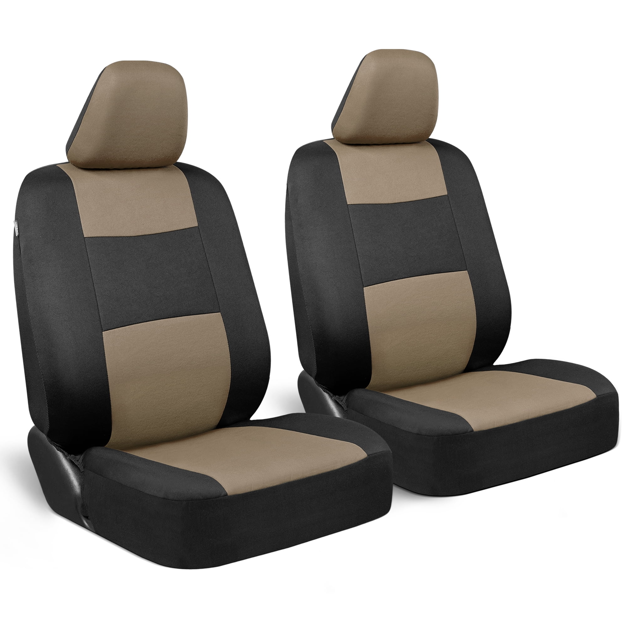 BDK PolyPro Car Seat Covers Front Set in Beige Tan on Black 2 Front