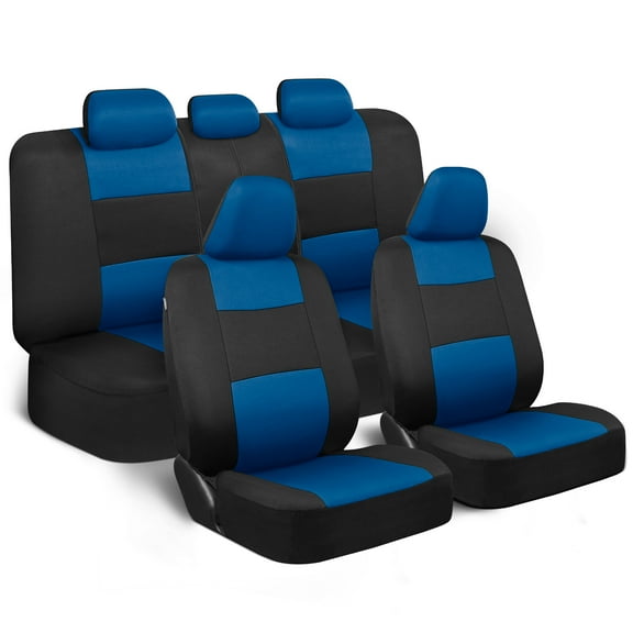 BDK PolyPro Car Seat Covers Full Set in Blue on Black – Front and Rear Split Bench Seat Covers, Easy to Install, Car Accessories for Auto Trucks Van SUV
