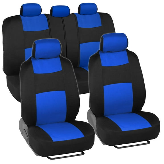 BDK PolyPro Car Seat Covers Full Set, Blue Two-Tone Front and Rear Split Bench Seat Covers for Cars