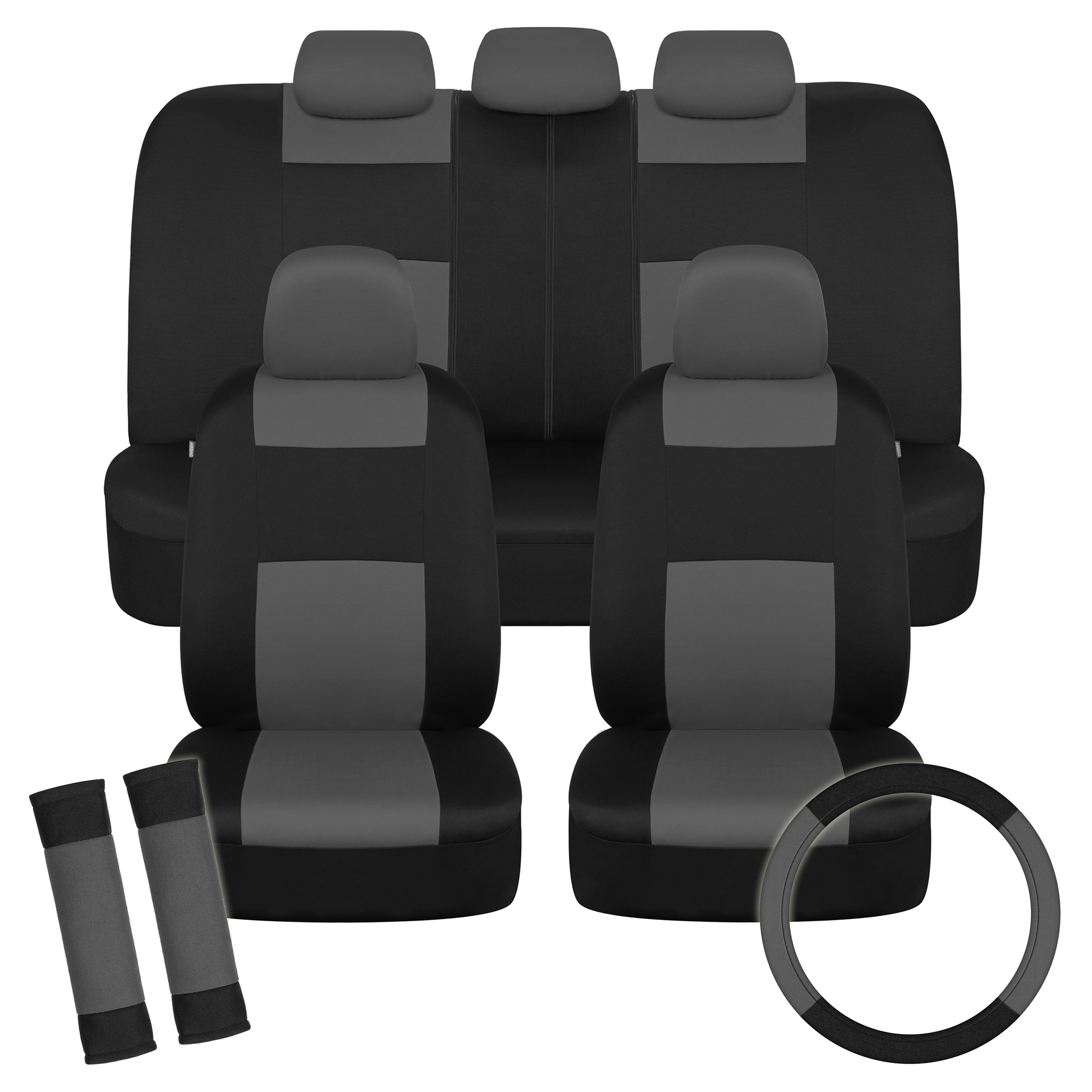 BDK PolyPro Car Seat Covers Front Set in Charcoal on Black 2 Front