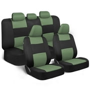 BDK PolyPro Green Car Seat Covers Full Set, Front Bucket and Rear Split Bench, Universal Fit Polyester Cloth for Cars, Trucks, Vans and SUVs