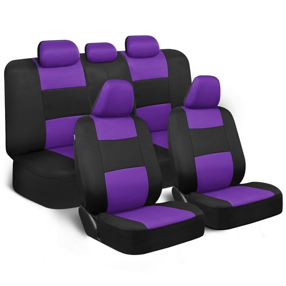 BDK PolyPro Car Seat Covers Full Set in Purple on Black – Front and Rear Split Bench Seat Covers, Easy to Install, Car Accessories for Auto Trucks Van SUV