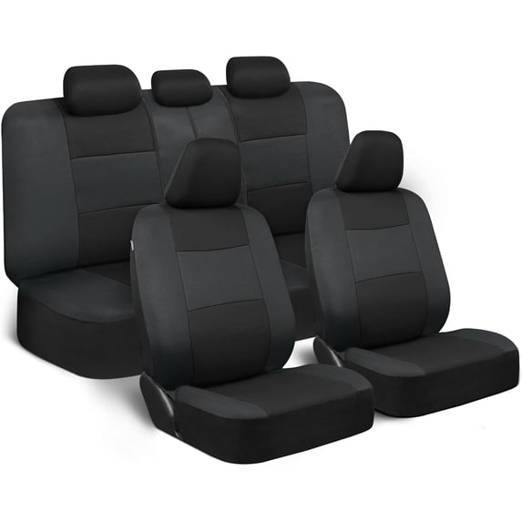 BDK PolyPro Car Seat Covers Full Set in Reverse Charcoal, Front and Rear Split Bench Seat Covers for Cars, Easy to Install Car Seats Cover Set and Accessories for Auto Trucks SUV - Reverse Charcoal