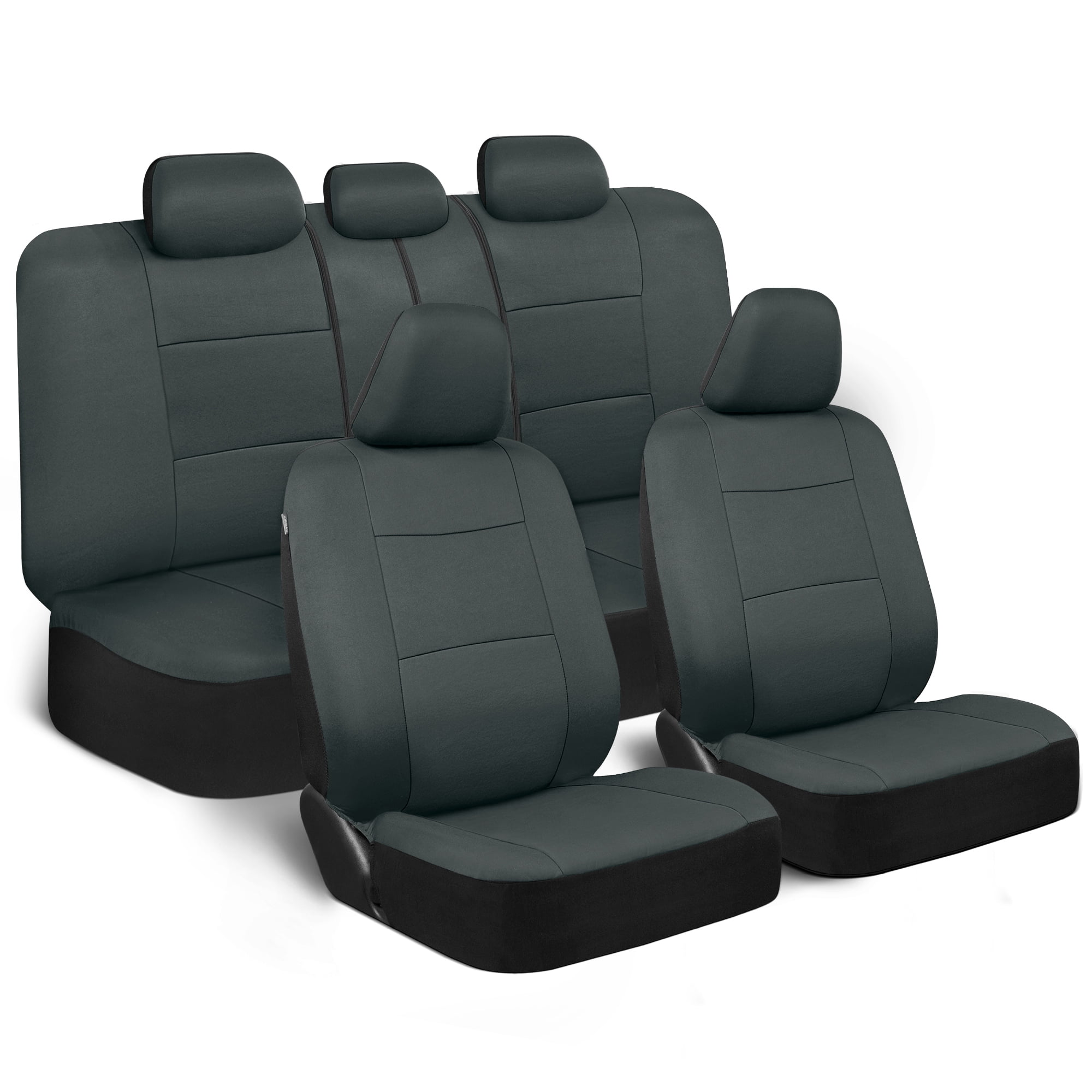 BDK PolyPro Car Seat Covers Full Set in Solid Charcoal – Front and Rear Split Bench Seat Covers for Cars, Easy to Install, Accessories for Auto Trucks Van SUV