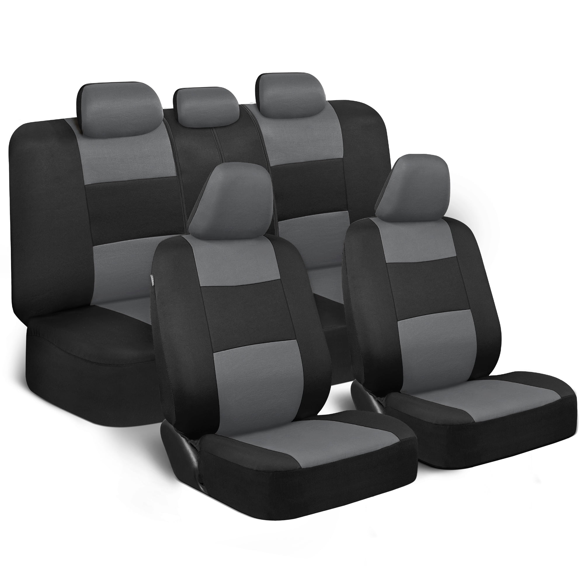 BDK PolyPro Seat Covers Full Set in Gray on Black - Front and Rear Split Bench, Easy to Install for Auto Trucks Van SUV Car