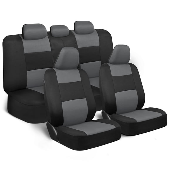 BDK PolyPro Seat Covers Full Set in Gray on Black - Front and Rear Split Bench, Easy to Install for Auto Trucks Van SUV Car