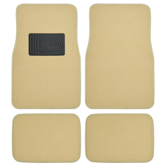 BDK Premium 4PC Set of Carpet Car Floor Mats with Vinyl Safety Heel Pad for Car, Truck, SUV, Coupe Sedan, Light Beige (MT-100-LB)