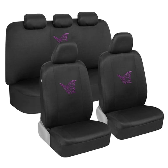 BDK Purple Butterflies Car Seat Covers for Women, Full Set with Steering Wheel Cover and Seat Belt Pads Front and Rear Seat Covers for Cars with Matching Accessories, Fits Most Car Truck Van SUV