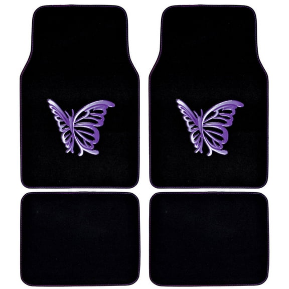 BDK Purple White Butterfly Design Carpet Car Floor Mats for Auto Van Truck SUV-4 Pieces Front & Rear Full Set with Rubber Backing-Universal Fit (MT-509-PP)