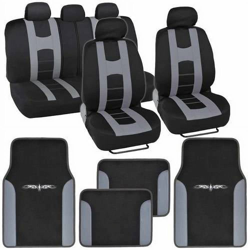 Blue & Black Velour Car Seat Covers, Floor Mats & Steering Wheel Cover Set - Classic Style