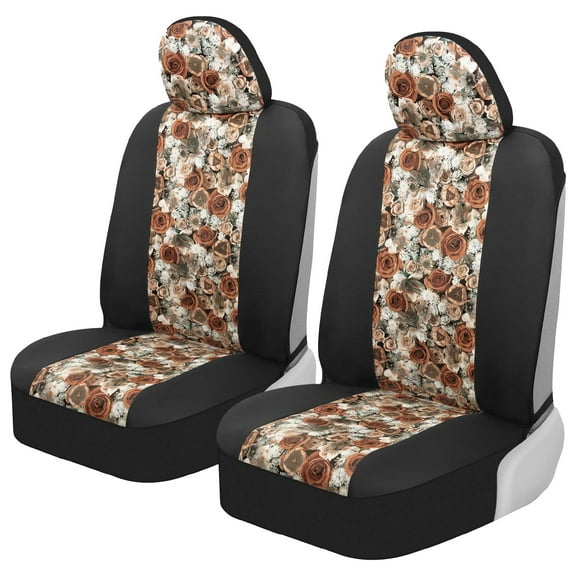BDK Rose Flower Seat Covers for Car SUV Truck - Sideless Seat Style Compatible with Armrest and Airbag - Universal Fit 2 Sets