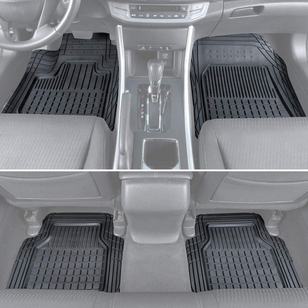 BDK Rubber Car Floor Mats - Classic Square Grid Channels - Trim to Fit Feature, 100% Odorless
