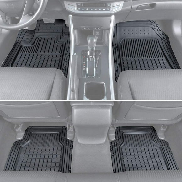 BDK Rubber Car Floor Mats - Classic Square Grid Channels - Trim to Fit Feature, 100% Odorless