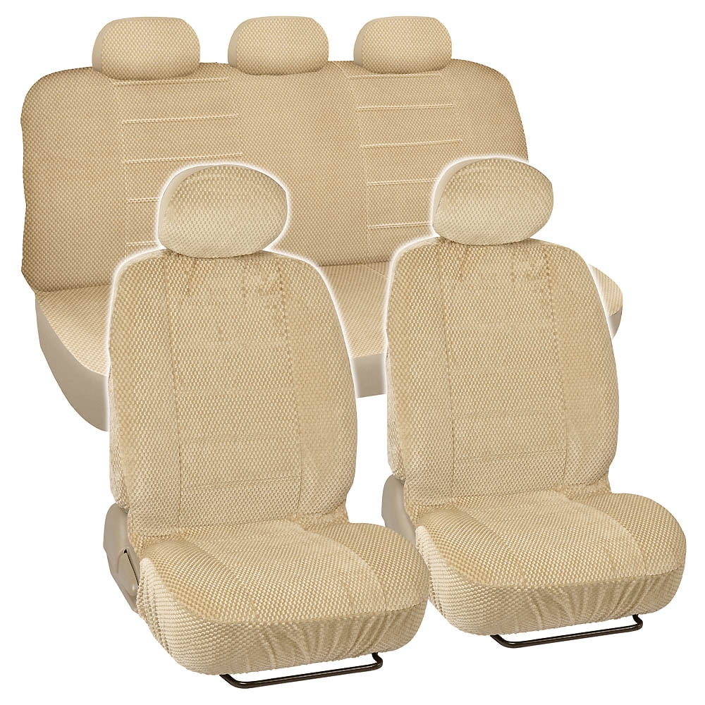 BDK Scottsdale Checkered Cloth Car Seat Covers, 9pc, Front and Rear Full Set, Low Back