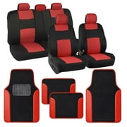 BDK Sporty Car Seat Covers & Car Floor Mats Complete Full Set - Two Tone Color Design Set for Auto SUV Van & Truck