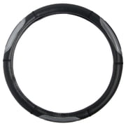 BDK Sporty Two Tone Ergonomic Grip Steering Wheel Cover - Carbon Fiber Grip for Standard Size Wheels 14.5-15 inch Black/Black