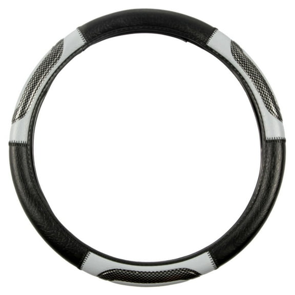 BDK Sporty Two Tone Ergonomic Grip Steering Wheel Cover - Carbon Fiber Grip for Standard Size Wheels 14.5-15 inch Gray/Black