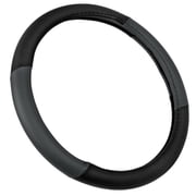 BDK Sporty Two Tone Ergonomic Grip Steering Wheel Cover - Plush Leather Grip for Standard Size Wheels 14.5-15 inch Gray/Black