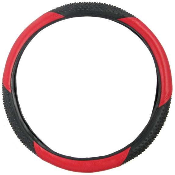 BDK Sporty Two Tone Ergonomic Steering Wheel Cover - Massaging Grip for Standard Size 14.5-15.5" (Red/Black)