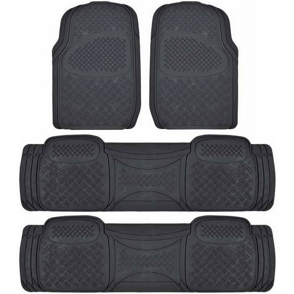 BDK Super Duty Rubber Floor Mats for Car SUV and Van 3 Rows, All Weather, Heavy Duty, 3 Colors