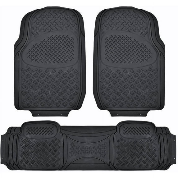 BDK Super Duty Rubber Floor Mats for Car SUV and Van 3 Rows with Cargo Mat, All Weather, Heavy Duty, 3 Colors