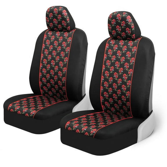BDK Two Tone Pattern Car Seat Covers - Sideless Chic Style - Soft & Flexible Polyester (Rose Pattern)