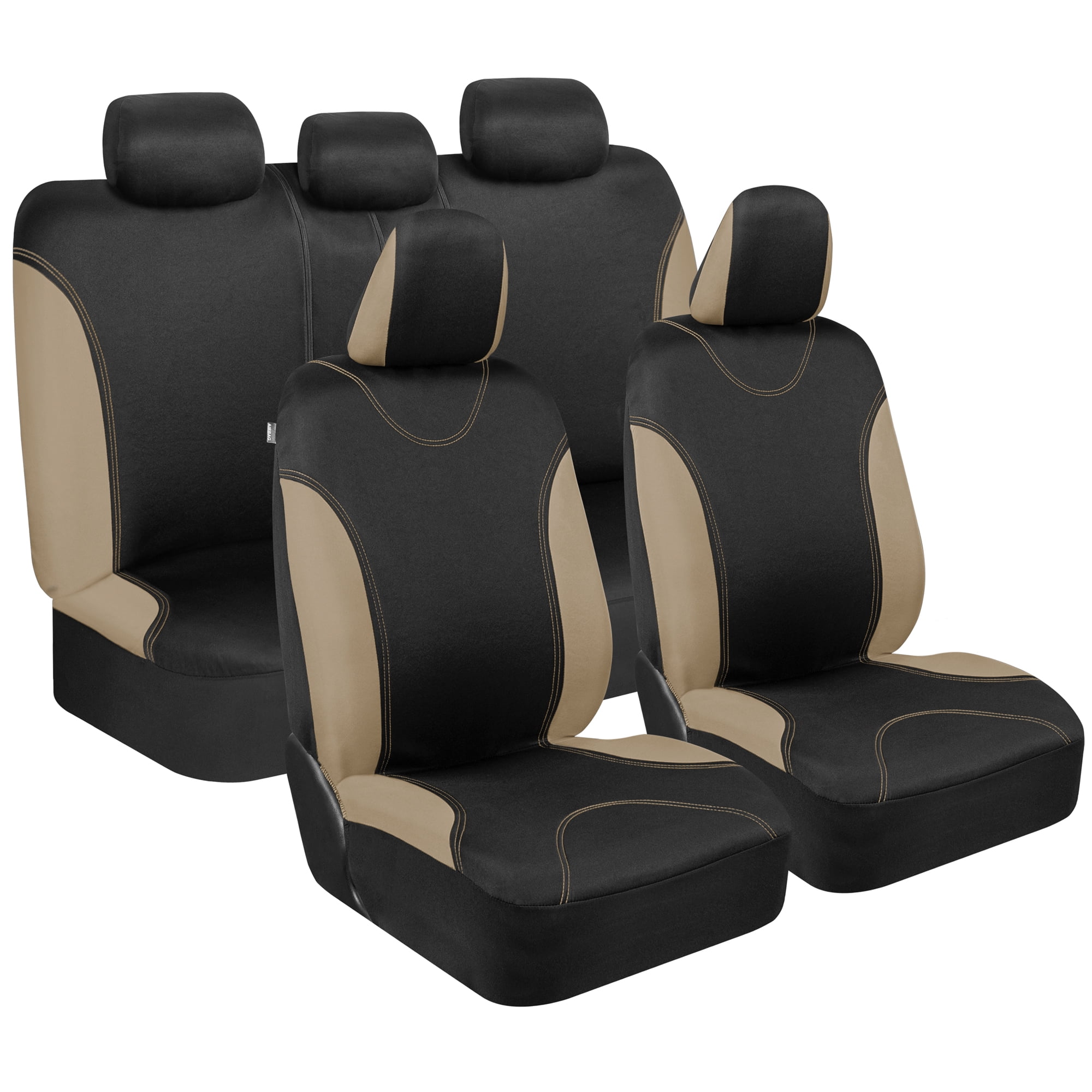 BDK UltraSleek Black Seat Covers for Cars Full Set, Two-Tone Front