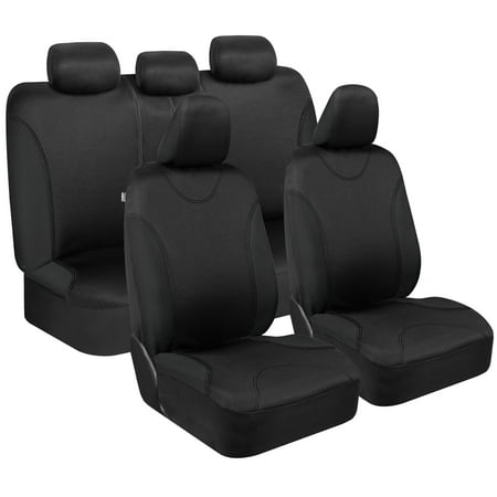 BDK UltraSleek Black Seat Covers for Cars Full Set, Two-Tone Front Seat Covers with Matching Back Seat Cover, Stylish Car Seat Covers with Split Bench Design, Automotive Interior Covers