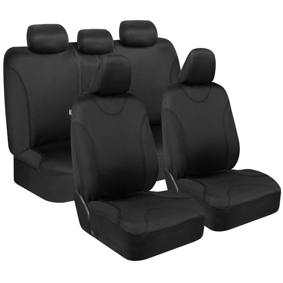 BDK UltraSleek Black Seat Covers for Cars Full Set, Two-Tone Front Seat Covers with Matching Back Seat Cover, Stylish Car Seat Covers with Split Bench Design, Automotive Interior Covers
