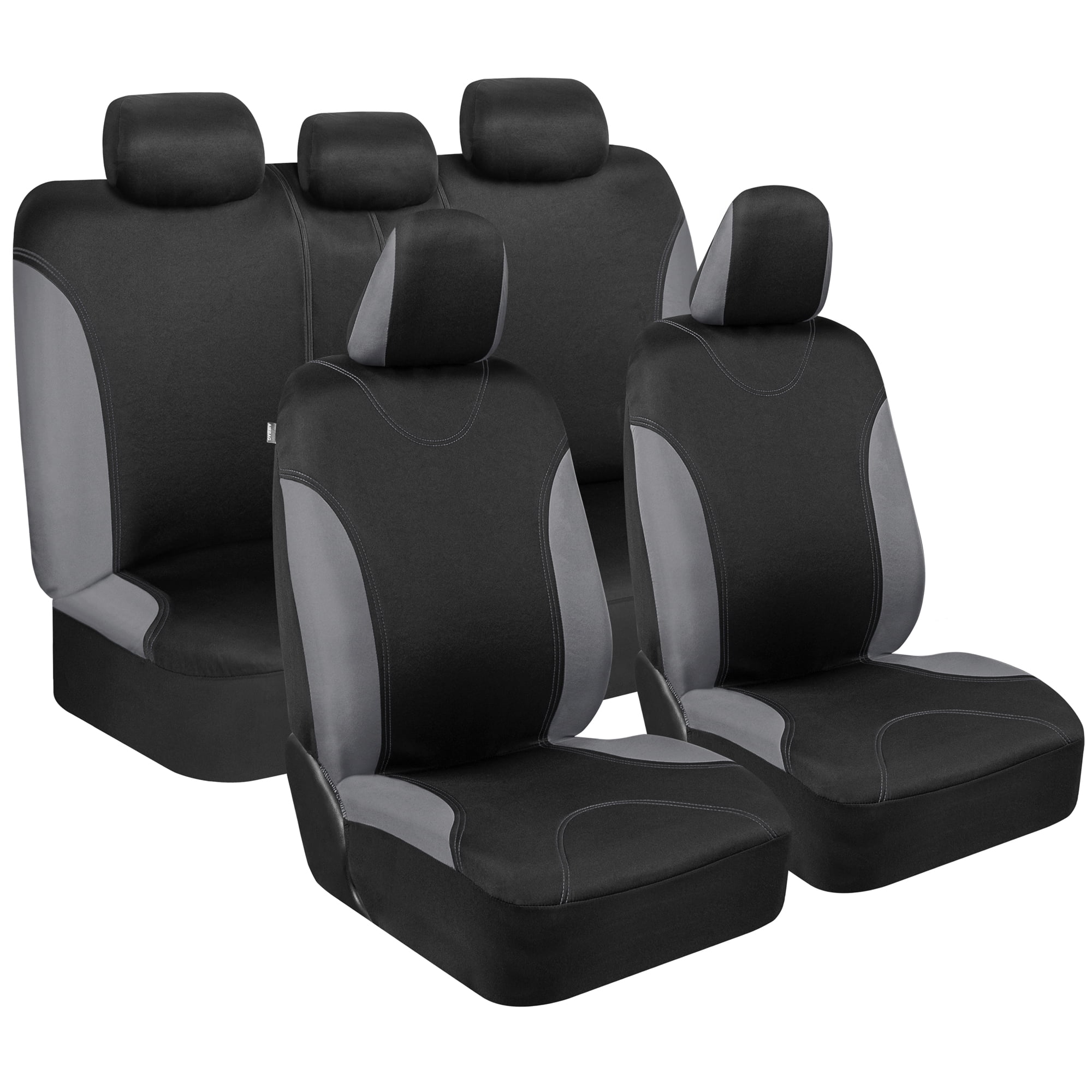 Universal Fit Black and Gray Polyester Car Seat Covers Full Set