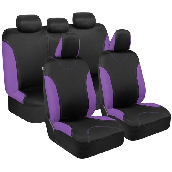 BDK UltraSleek Purple Seat Covers for Cars Full Set, Two-Tone Front Seat Covers with Matching Back Seat Cover, Stylish Car Seat Covers with Split Bench Design, Automotive Interior Covers